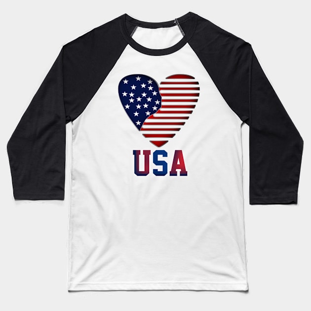 USA heart flag Baseball T-Shirt by Ashmastyle